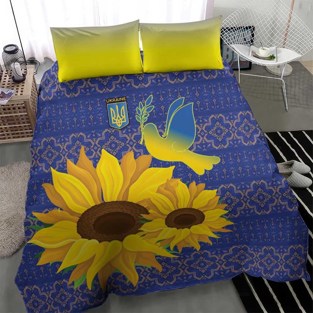 Ukraine Peace Dove Bedding Set Ukraine Sunflower With Folk Patterns - Wonder Print Shop