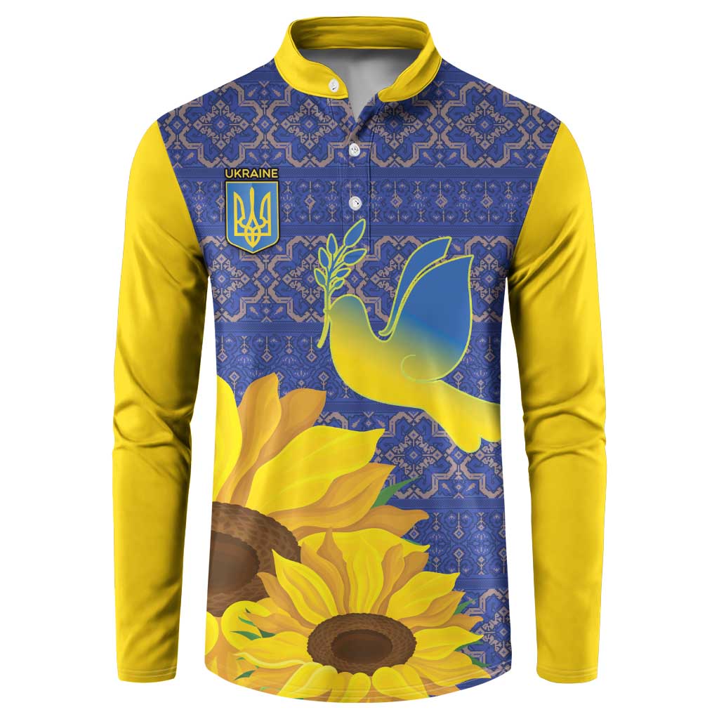 Ukraine Peace Dove Button Sweatshirt Ukraine Sunflower With Folk Patterns - Wonder Print Shop