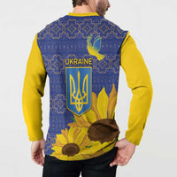 Ukraine Peace Dove Button Sweatshirt Ukraine Sunflower With Folk Patterns - Wonder Print Shop
