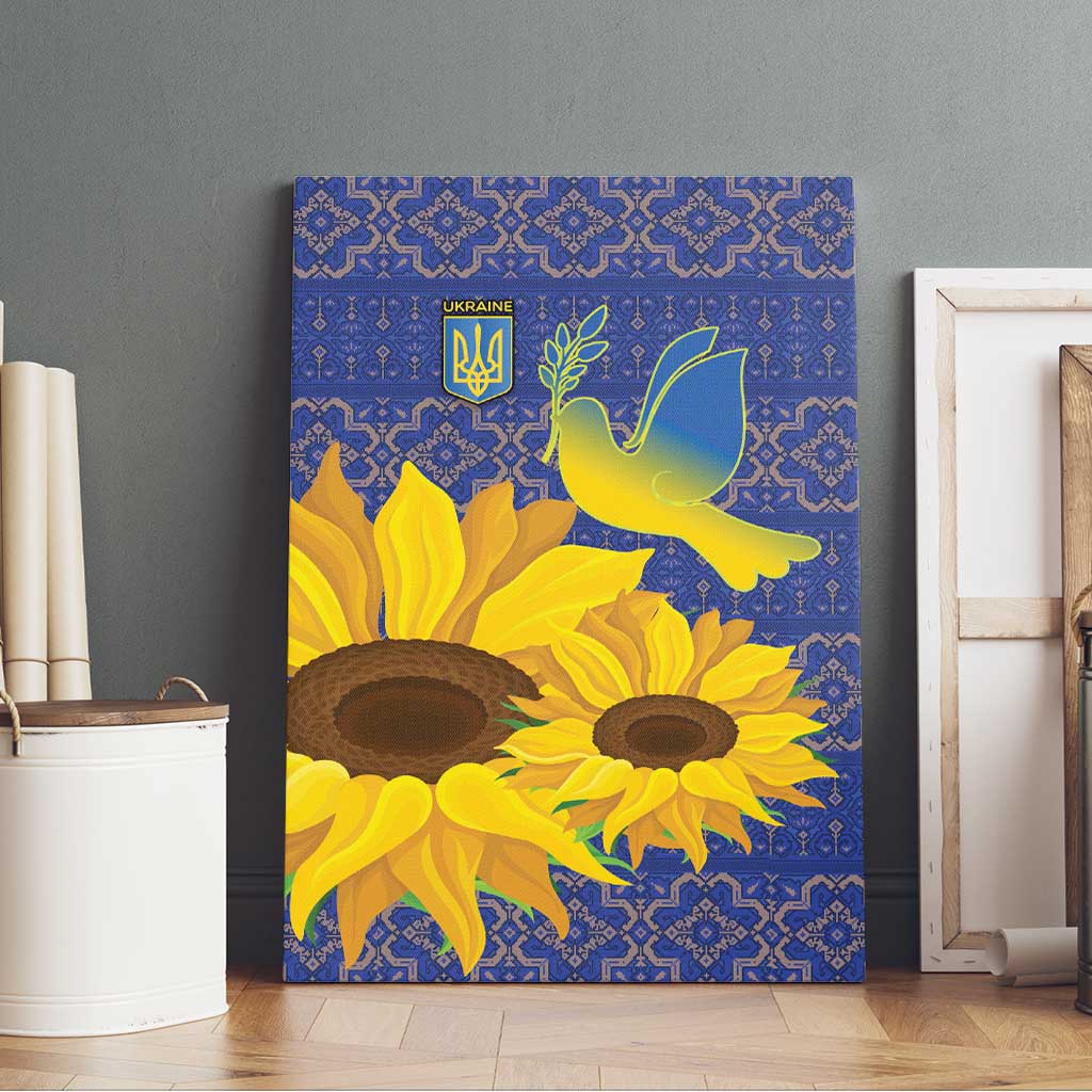 Ukraine Peace Dove Canvas Wall Art Ukraine Sunflower With Folk Patterns - Wonder Print Shop