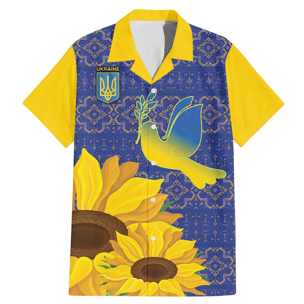 Ukraine Peace Dove Family Matching Mermaid Dress and Hawaiian Shirt Ukraine Sunflower With Folk Patterns - Wonder Print Shop