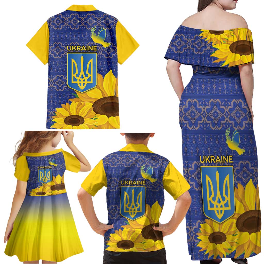 Ukraine Peace Dove Family Matching Off Shoulder Maxi Dress and Hawaiian Shirt Ukraine Sunflower With Folk Patterns - Wonder Print Shop