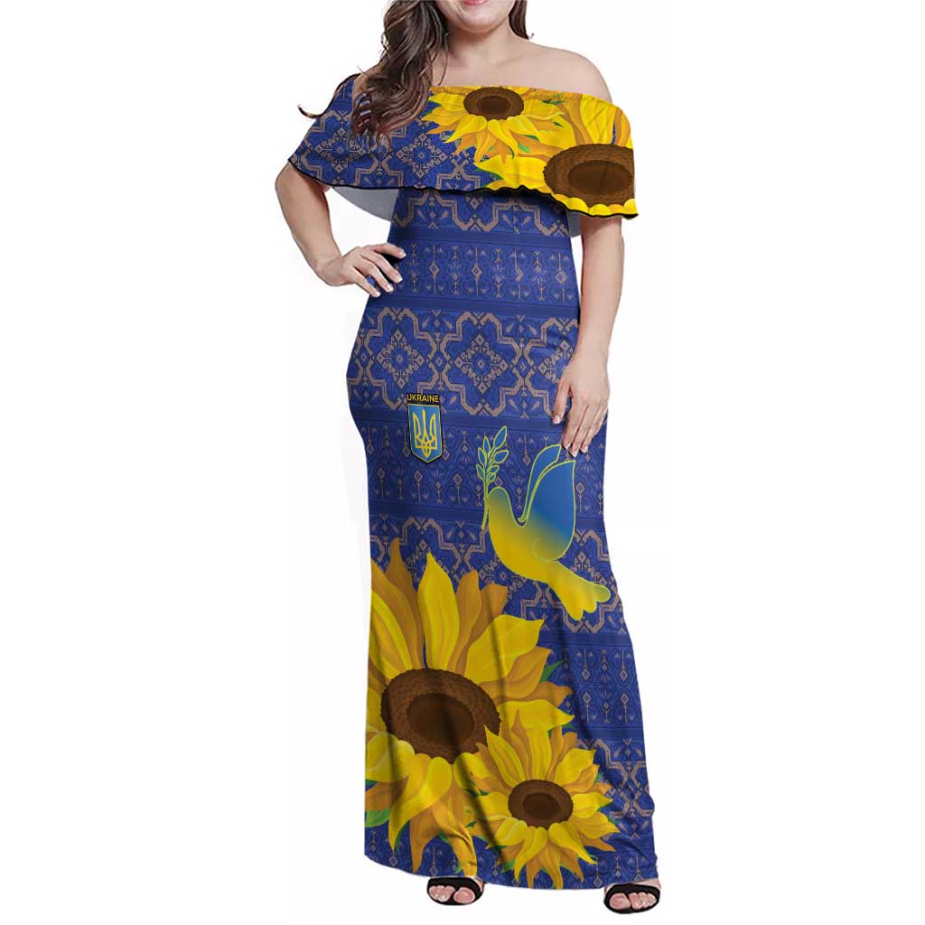 Ukraine Peace Dove Family Matching Off Shoulder Maxi Dress and Hawaiian Shirt Ukraine Sunflower With Folk Patterns - Wonder Print Shop