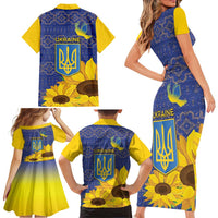 Ukraine Peace Dove Family Matching Short Sleeve Bodycon Dress and Hawaiian Shirt Ukraine Sunflower With Folk Patterns - Wonder Print Shop