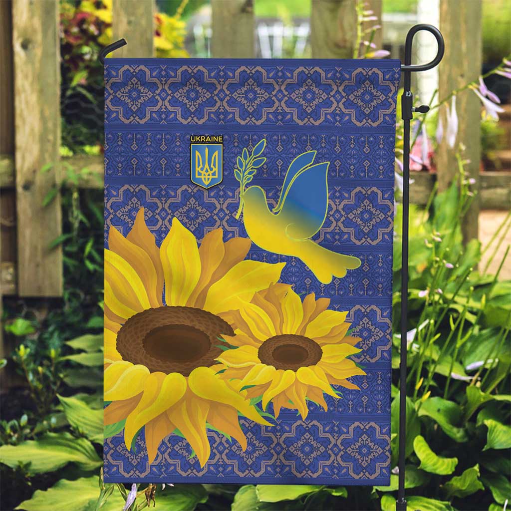 Ukraine Peace Dove Garden Flag Ukraine Sunflower With Folk Patterns - Wonder Print Shop