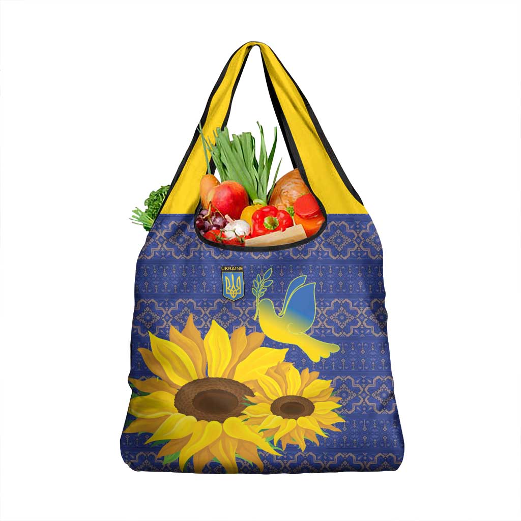 Ukraine Peace Dove Grocery Bag Ukraine Sunflower With Folk Patterns