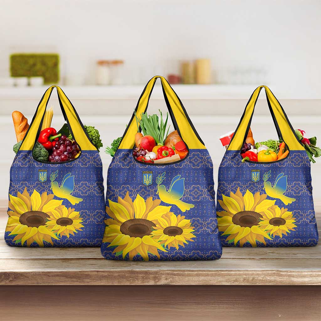 Ukraine Peace Dove Grocery Bag Ukraine Sunflower With Folk Patterns