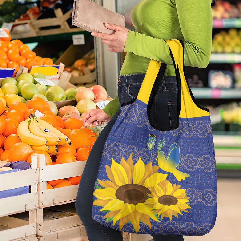 Ukraine Peace Dove Grocery Bag Ukraine Sunflower With Folk Patterns