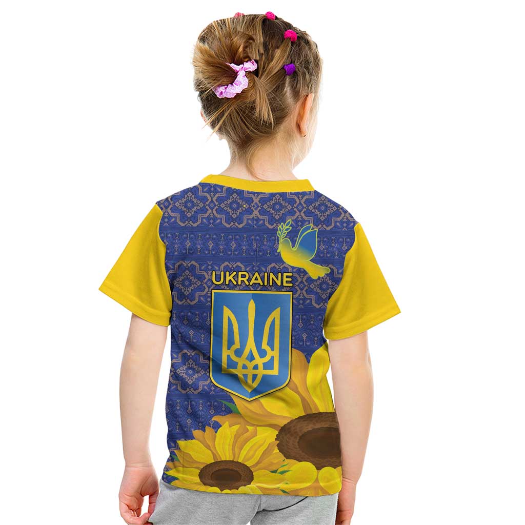 Ukraine Peace Dove Kid T Shirt Ukraine Sunflower With Folk Patterns - Wonder Print Shop