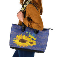 Ukraine Peace Dove Leather Tote Bag Ukraine Sunflower With Folk Patterns - Wonder Print Shop