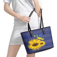 Ukraine Peace Dove Leather Tote Bag Ukraine Sunflower With Folk Patterns - Wonder Print Shop