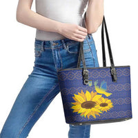 Ukraine Peace Dove Leather Tote Bag Ukraine Sunflower With Folk Patterns - Wonder Print Shop