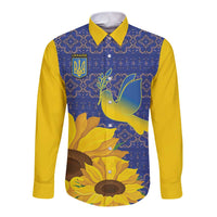Ukraine Peace Dove Long Sleeve Button Shirt Ukraine Sunflower With Folk Patterns - Wonder Print Shop
