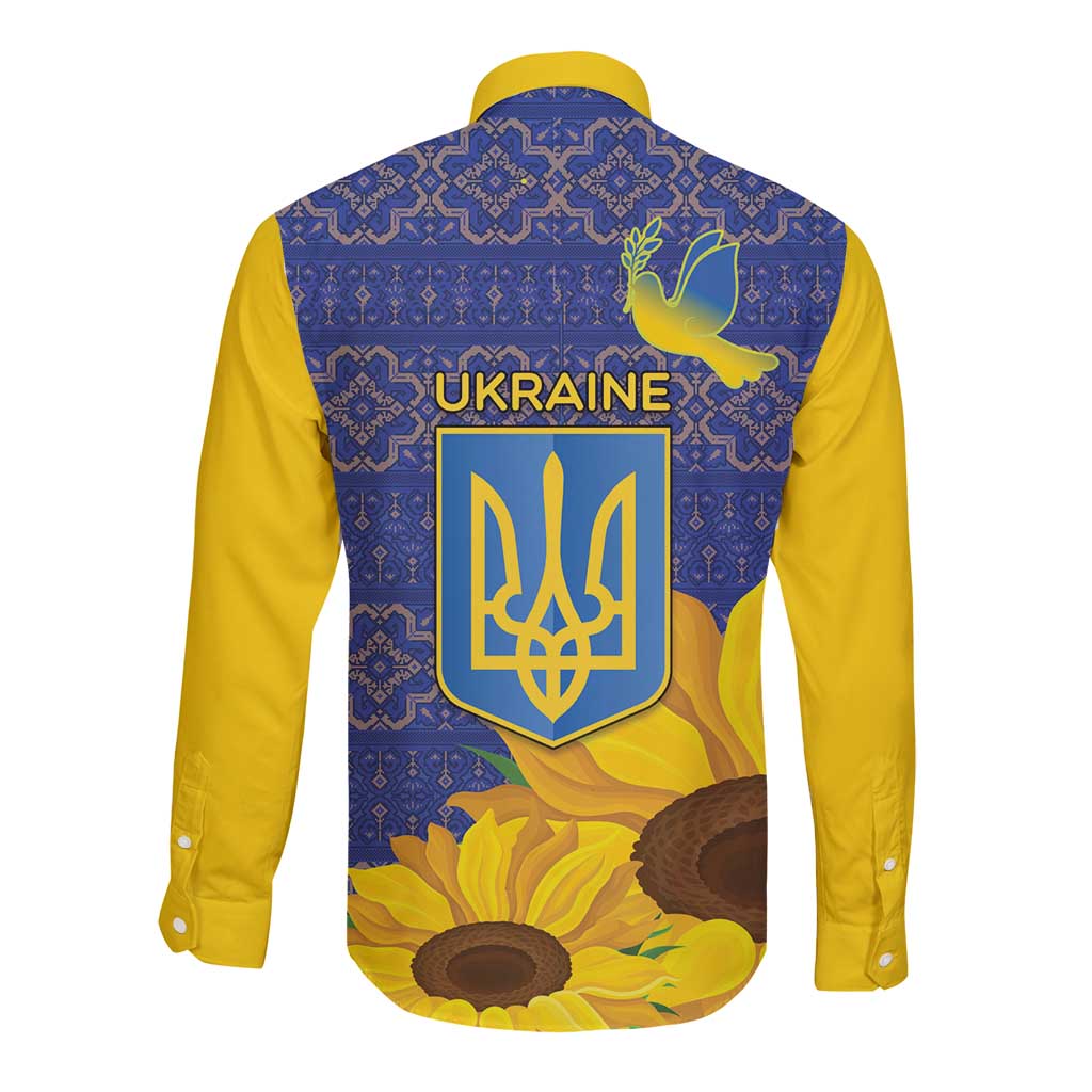 Ukraine Peace Dove Long Sleeve Button Shirt Ukraine Sunflower With Folk Patterns - Wonder Print Shop