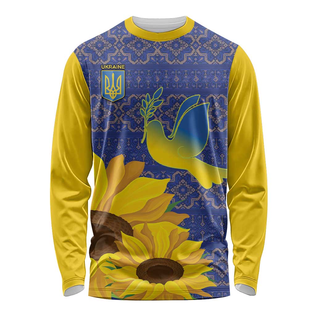 Ukraine Peace Dove Long Sleeve Shirt Ukraine Sunflower With Folk Patterns - Wonder Print Shop
