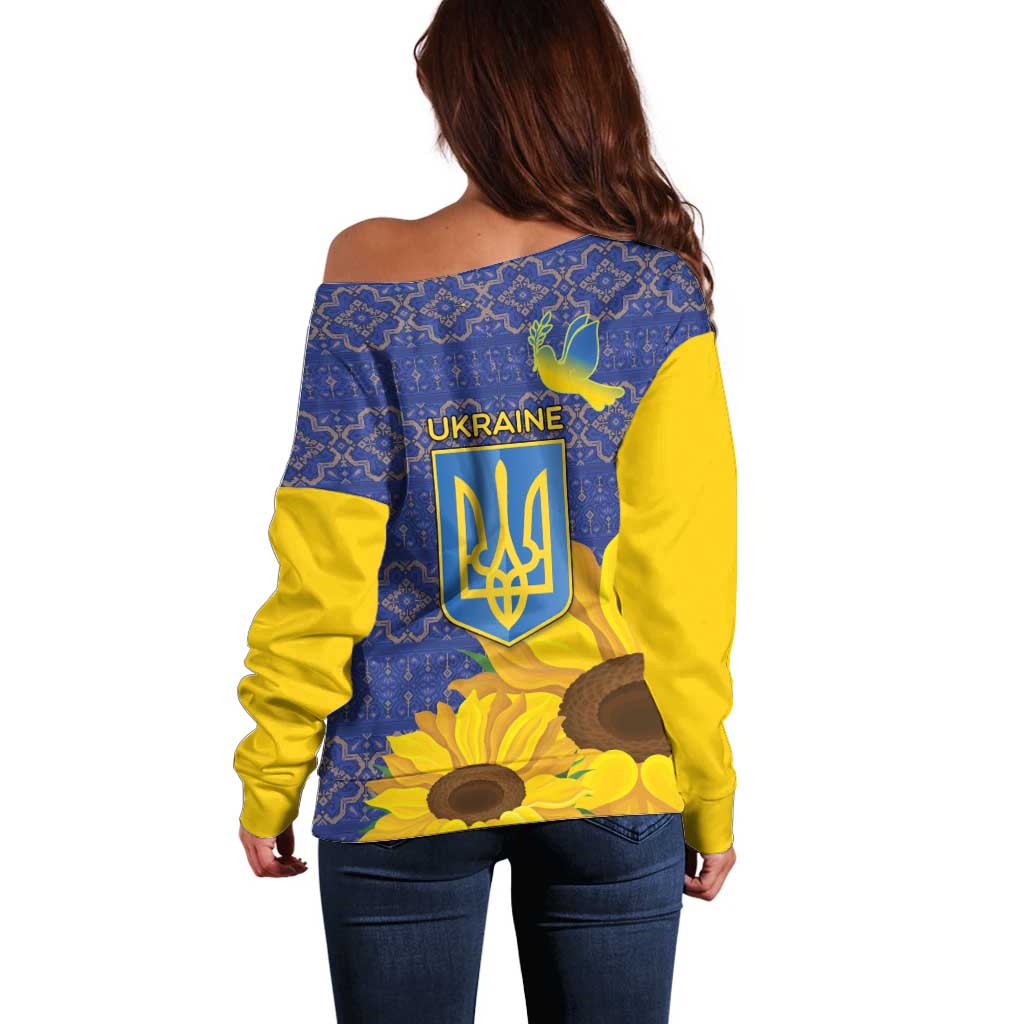 Ukraine Peace Dove Off Shoulder Sweater Ukraine Sunflower With Folk Patterns - Wonder Print Shop