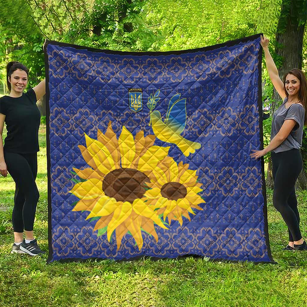 Ukraine Peace Dove Quilt Ukraine Sunflower With Folk Patterns - Wonder Print Shop