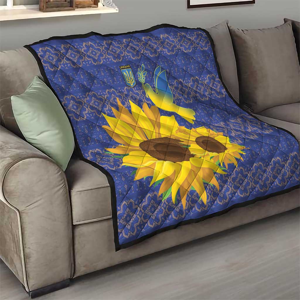 Ukraine Peace Dove Quilt Ukraine Sunflower With Folk Patterns - Wonder Print Shop