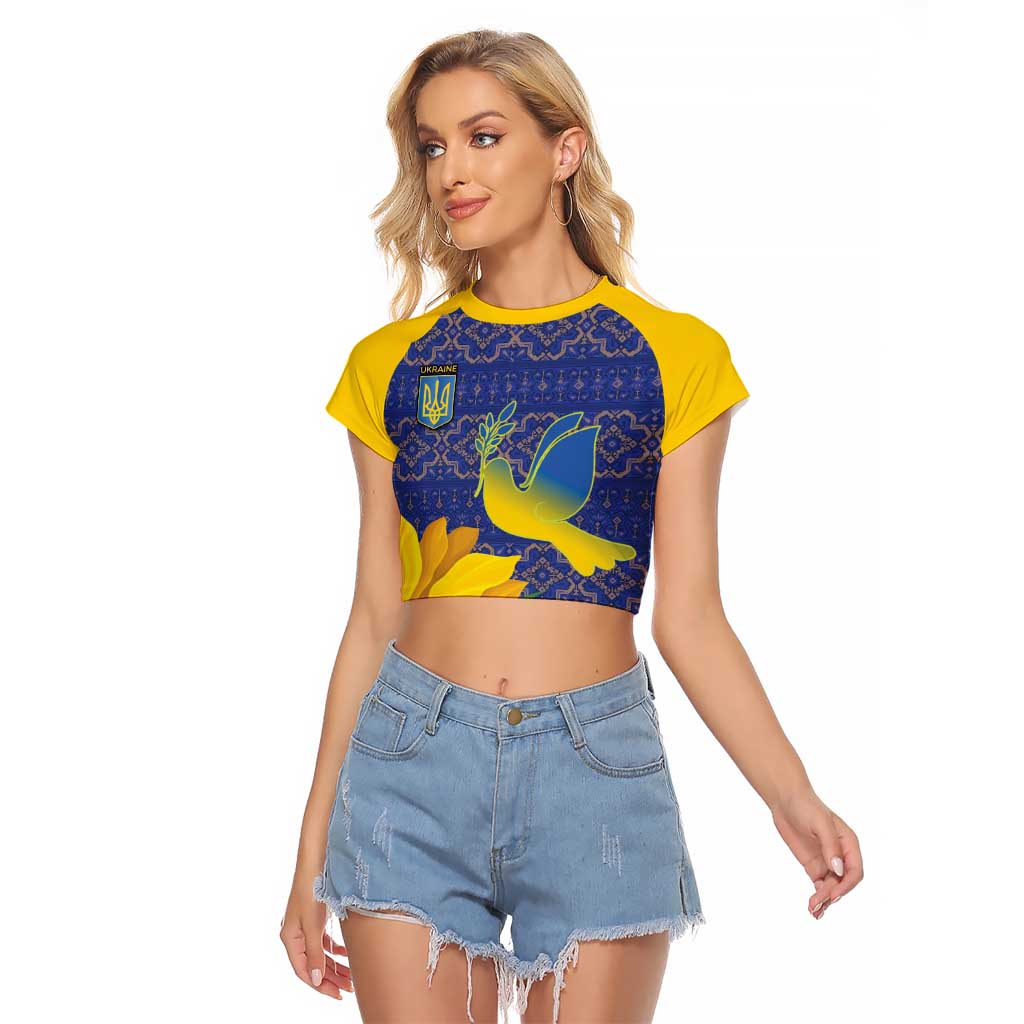 Ukraine Peace Dove Raglan Cropped T Shirt Ukraine Sunflower With Folk Patterns - Wonder Print Shop