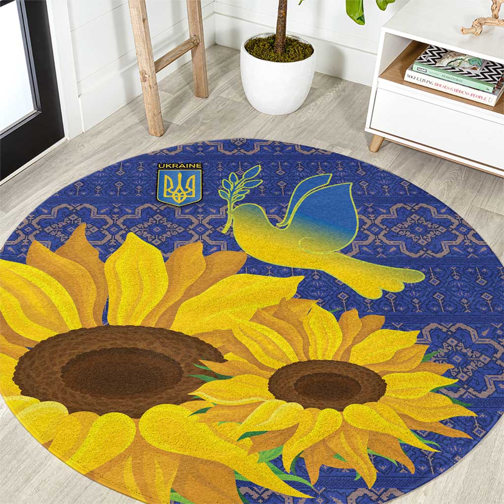 Ukraine Peace Dove Round Carpet Ukraine Sunflower With Folk Patterns