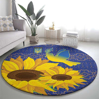 Ukraine Peace Dove Round Carpet Ukraine Sunflower With Folk Patterns