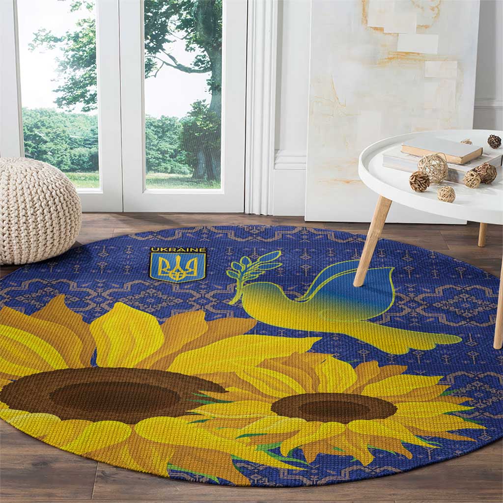 Ukraine Peace Dove Round Carpet Ukraine Sunflower With Folk Patterns