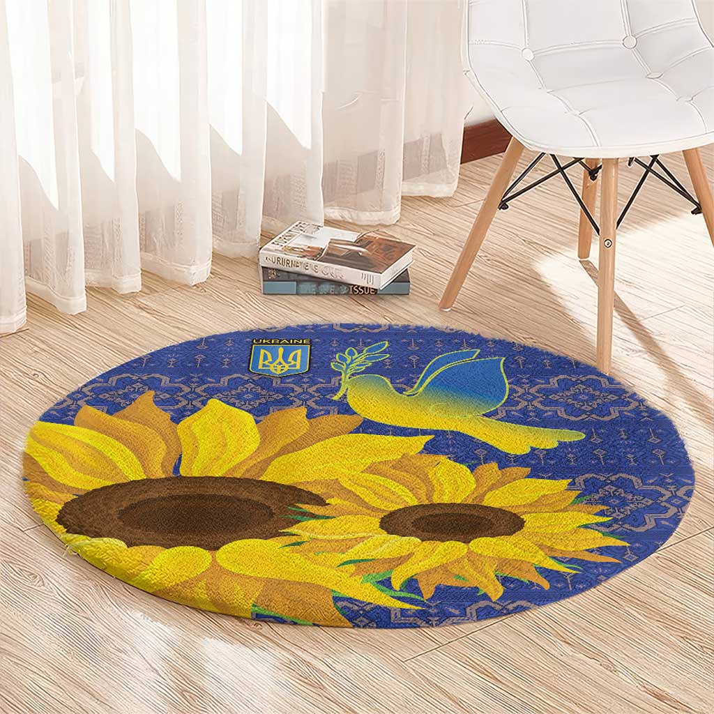 Ukraine Peace Dove Round Carpet Ukraine Sunflower With Folk Patterns