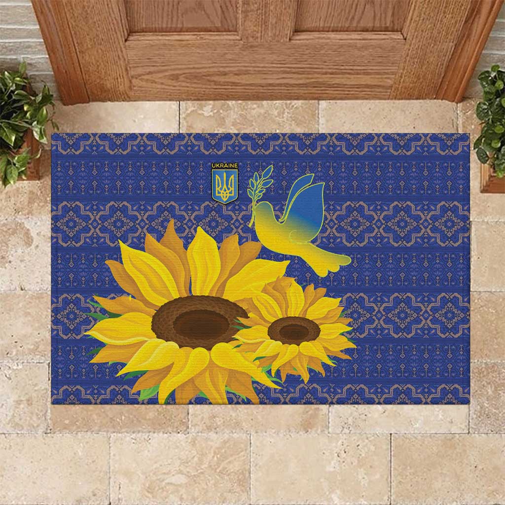 Ukraine Peace Dove Rubber Doormat Ukraine Sunflower With Folk Patterns - Wonder Print Shop