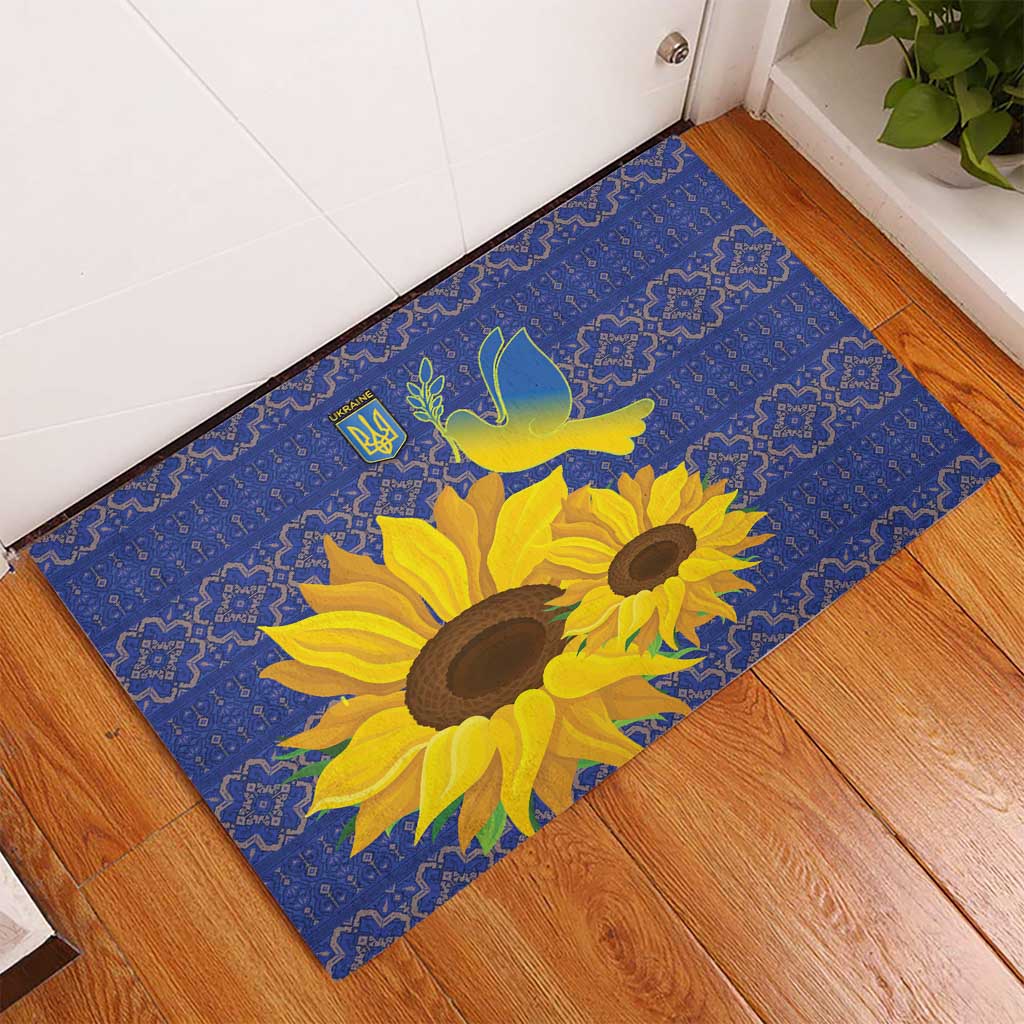 Ukraine Peace Dove Rubber Doormat Ukraine Sunflower With Folk Patterns - Wonder Print Shop
