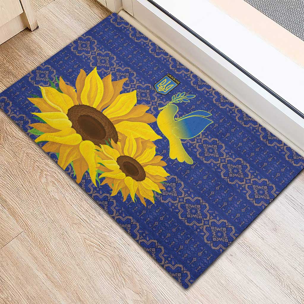 Ukraine Peace Dove Rubber Doormat Ukraine Sunflower With Folk Patterns - Wonder Print Shop