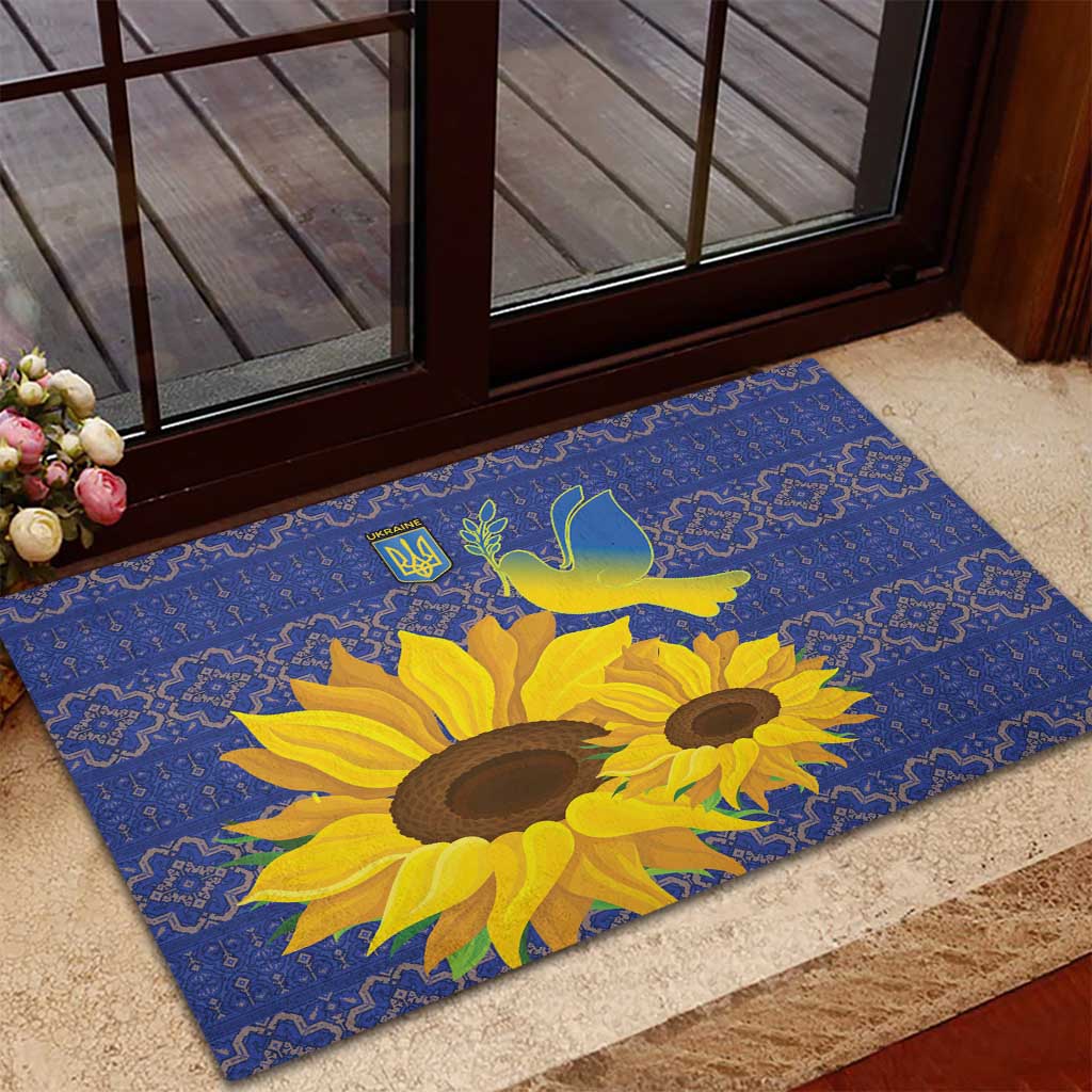 Ukraine Peace Dove Rubber Doormat Ukraine Sunflower With Folk Patterns - Wonder Print Shop
