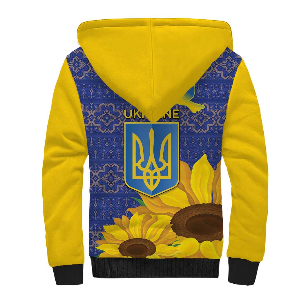 Ukraine Peace Dove Sherpa Hoodie Ukraine Sunflower With Folk Patterns - Wonder Print Shop