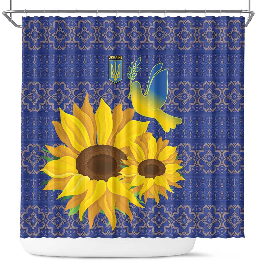 Ukraine Peace Dove Shower Curtain Ukraine Sunflower With Folk Patterns