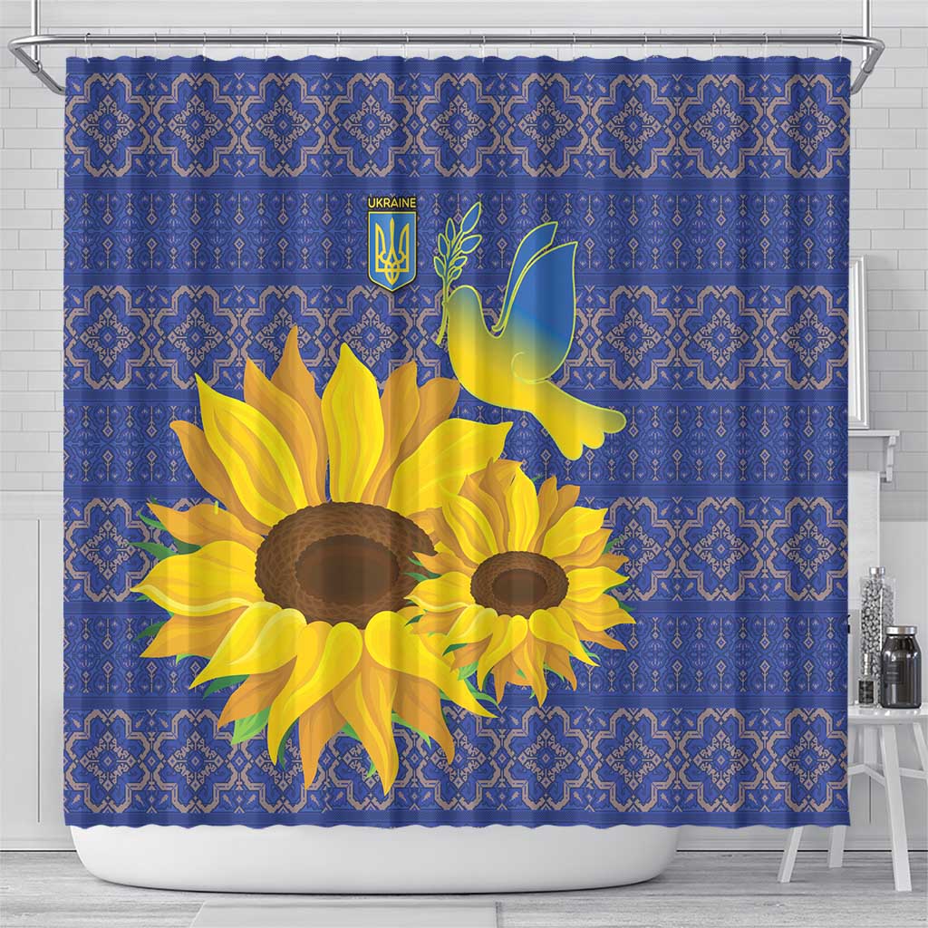 Ukraine Peace Dove Shower Curtain Ukraine Sunflower With Folk Patterns