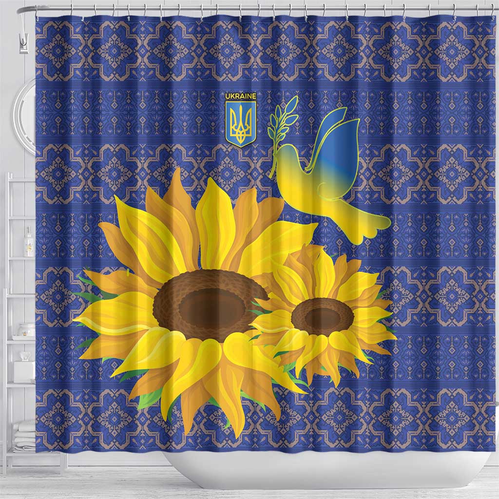 Ukraine Peace Dove Shower Curtain Ukraine Sunflower With Folk Patterns