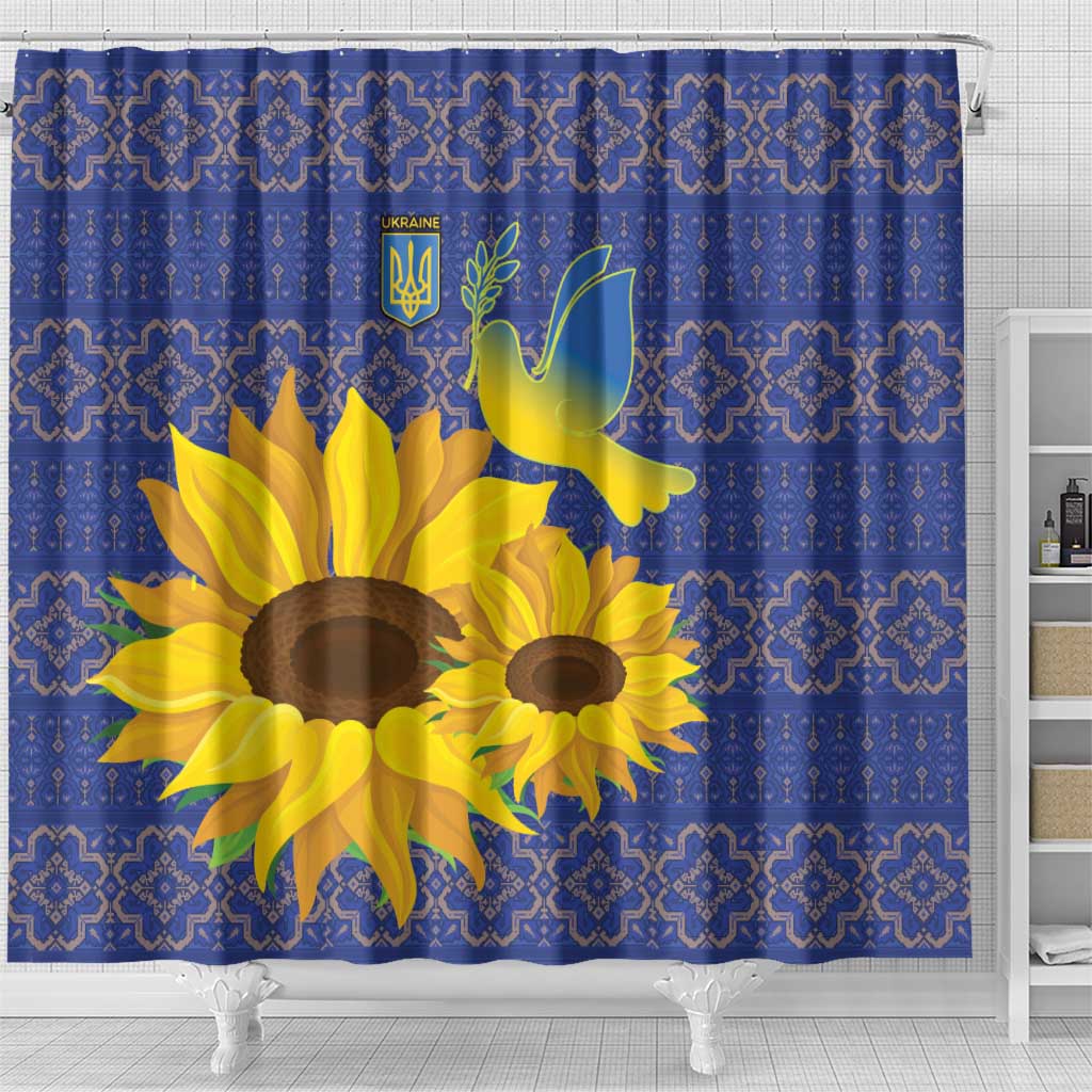 Ukraine Peace Dove Shower Curtain Ukraine Sunflower With Folk Patterns