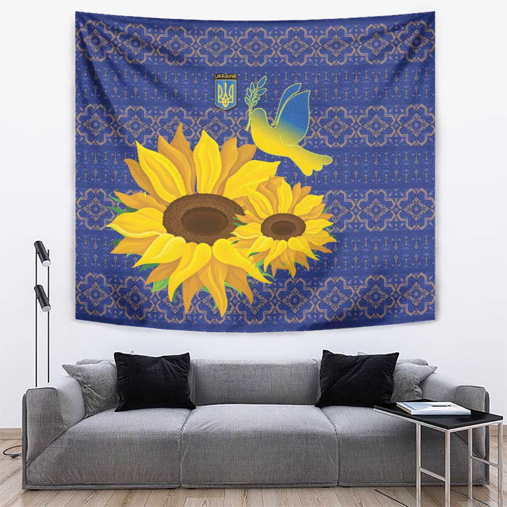 Ukraine Peace Dove Tapestry Ukraine Sunflower With Folk Patterns - Wonder Print Shop
