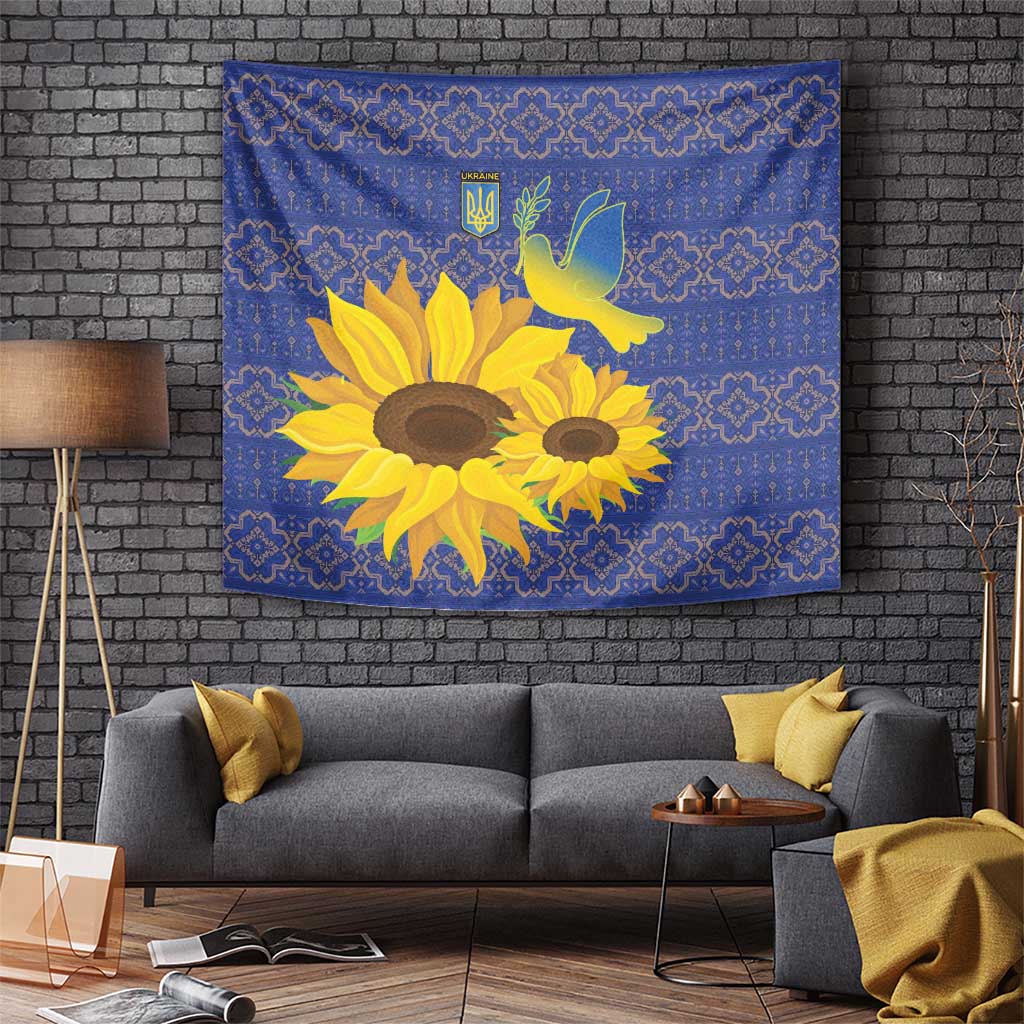 Ukraine Peace Dove Tapestry Ukraine Sunflower With Folk Patterns - Wonder Print Shop