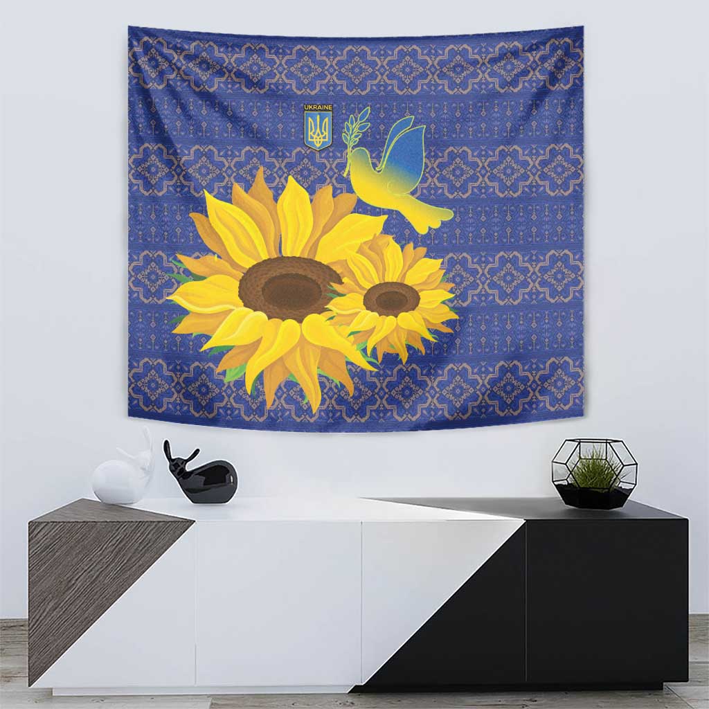 Ukraine Peace Dove Tapestry Ukraine Sunflower With Folk Patterns - Wonder Print Shop