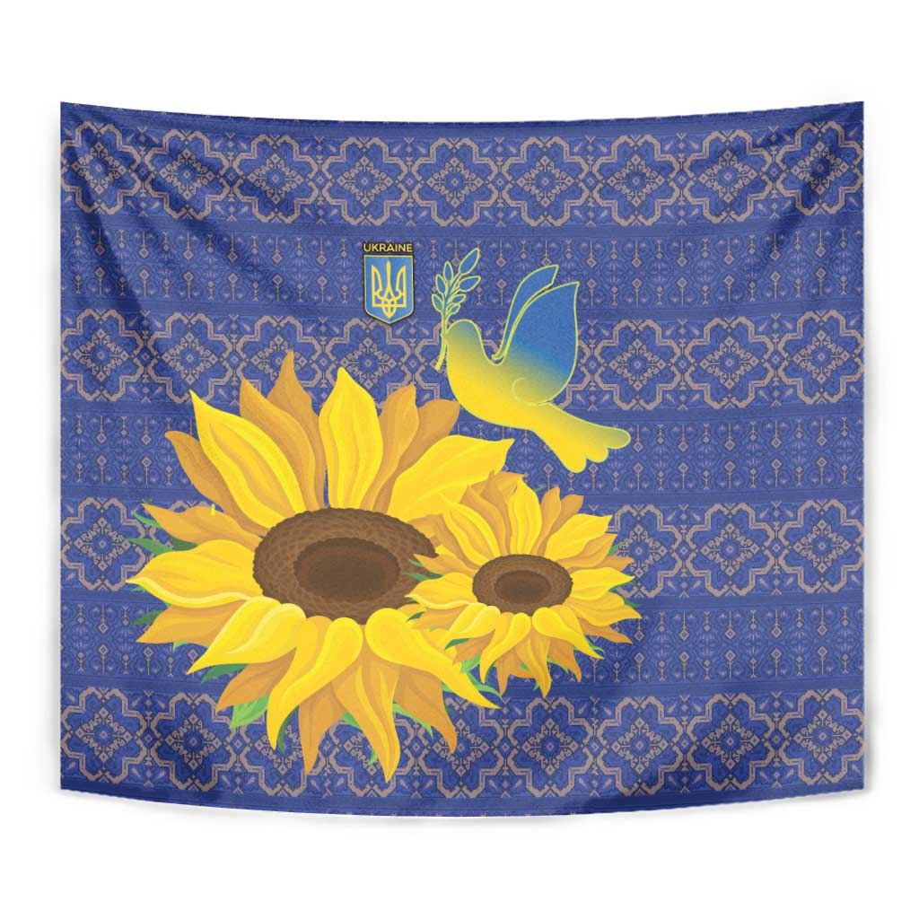 Ukraine Peace Dove Tapestry Ukraine Sunflower With Folk Patterns - Wonder Print Shop