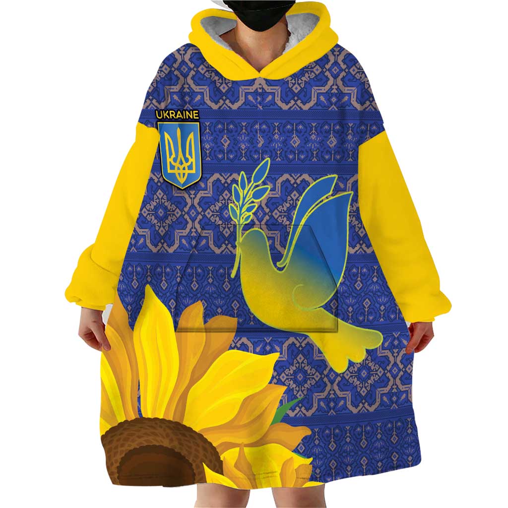 Ukraine Peace Dove Wearable Blanket Hoodie Ukraine Sunflower With Folk Patterns - Wonder Print Shop