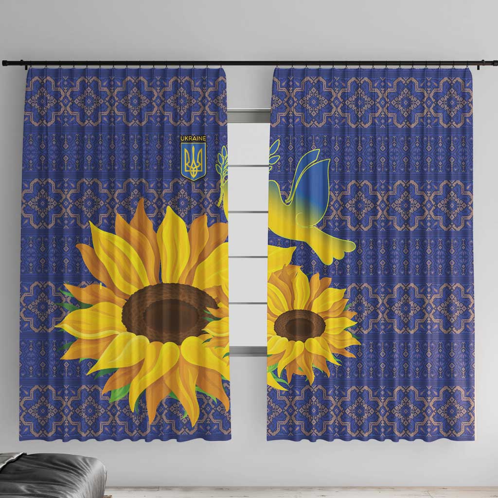 Ukraine Peace Dove Window Curtain Ukraine Sunflower With Folk Patterns - Wonder Print Shop