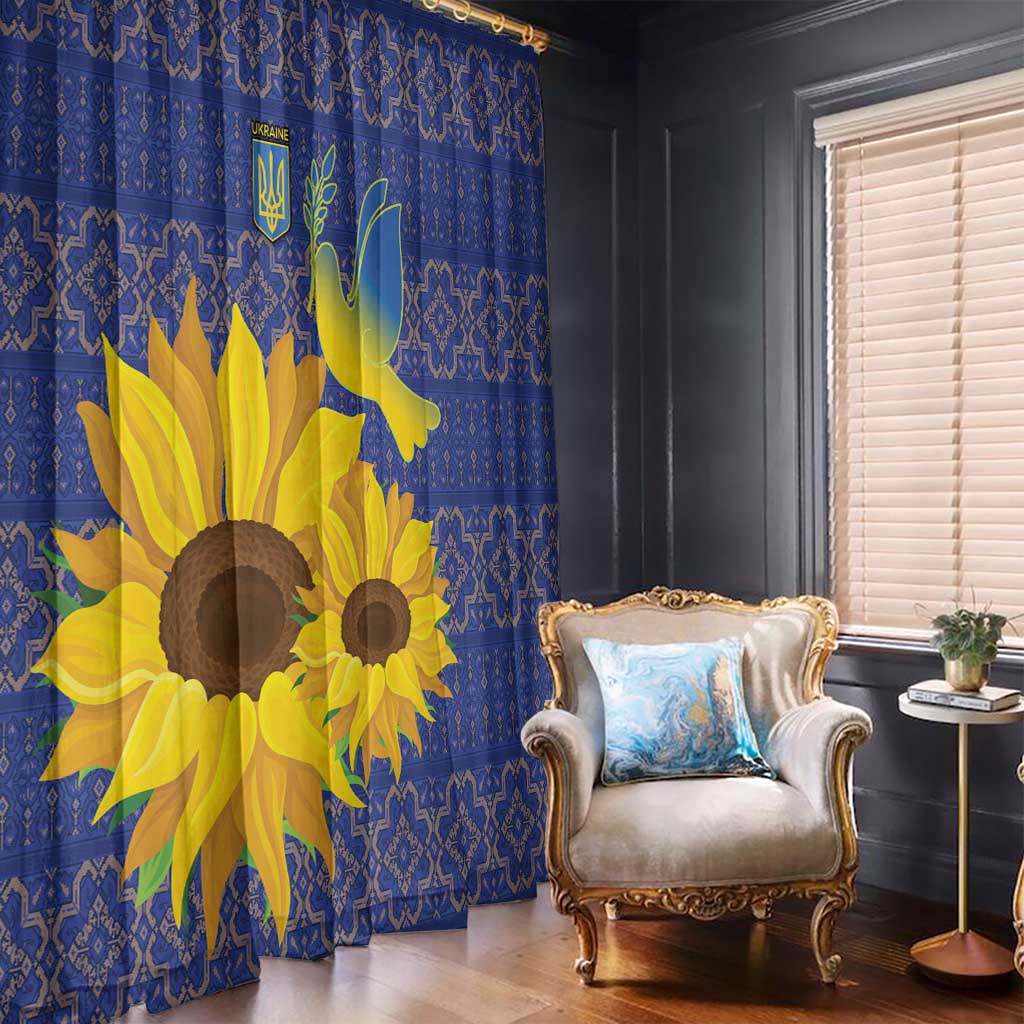 Ukraine Peace Dove Window Curtain Ukraine Sunflower With Folk Patterns - Wonder Print Shop