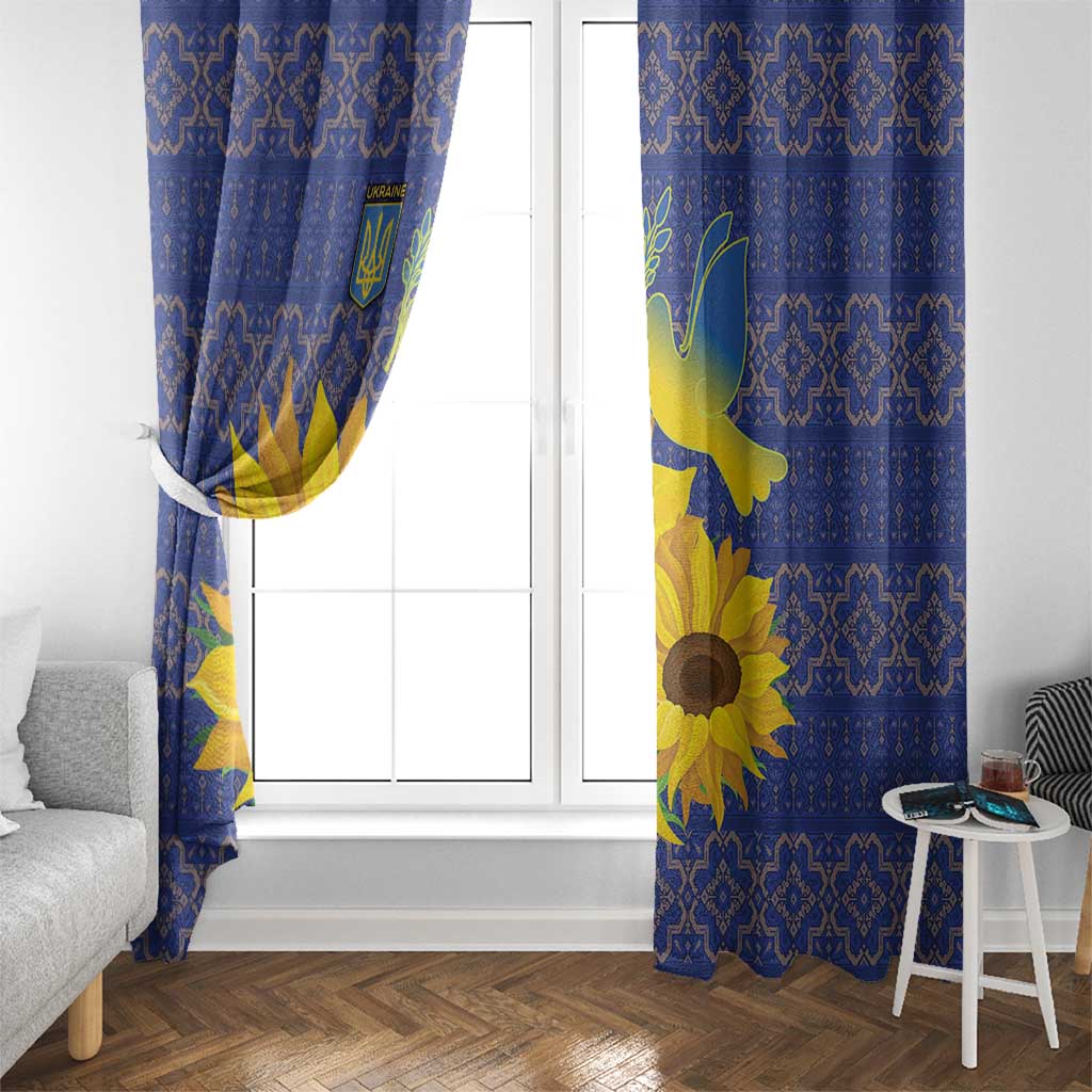 Ukraine Peace Dove Window Curtain Ukraine Sunflower With Folk Patterns - Wonder Print Shop