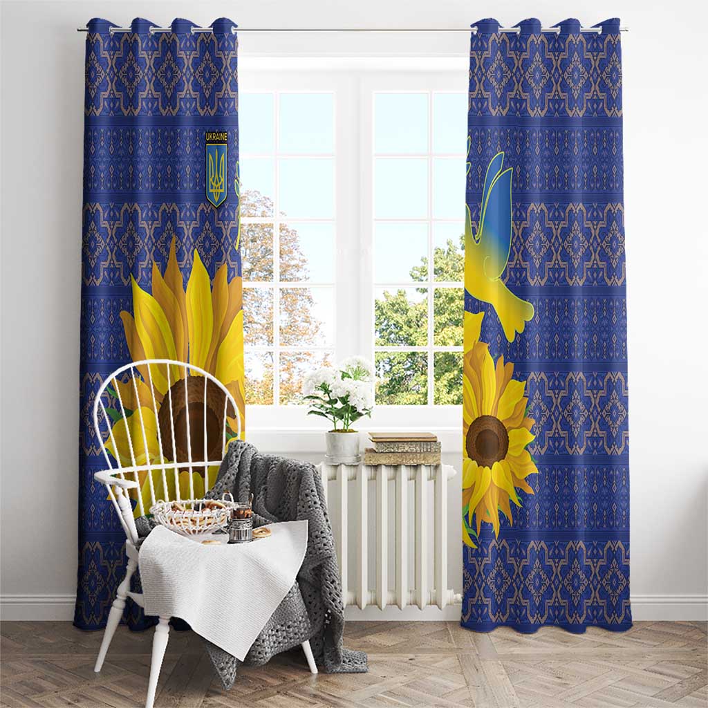 Ukraine Peace Dove Window Curtain Ukraine Sunflower With Folk Patterns - Wonder Print Shop