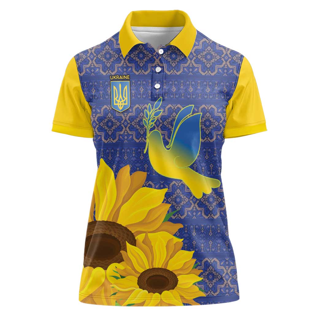 Ukraine Peace Dove Women Polo Shirt Ukraine Sunflower With Folk Patterns - Wonder Print Shop