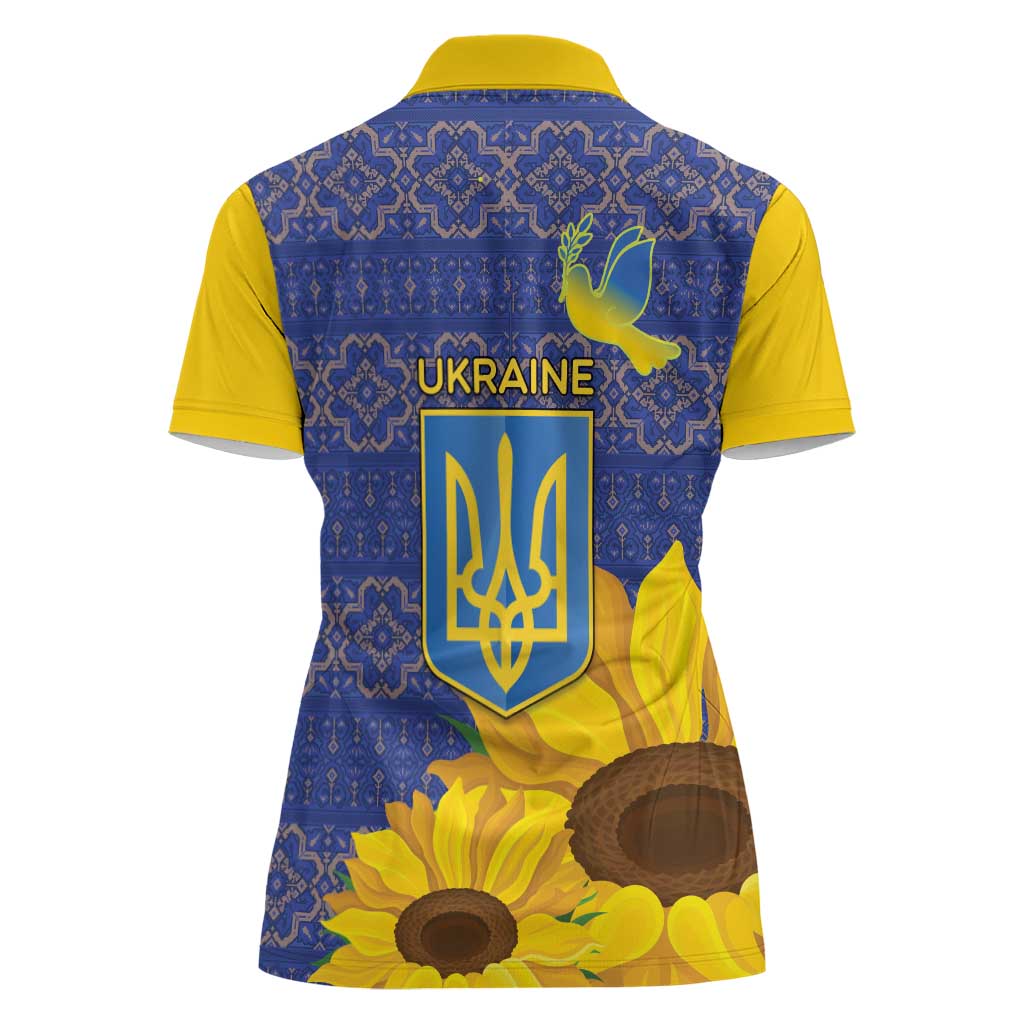 Ukraine Peace Dove Women Polo Shirt Ukraine Sunflower With Folk Patterns - Wonder Print Shop