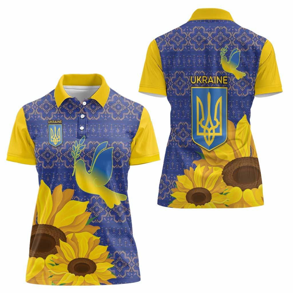 Ukraine Peace Dove Women Polo Shirt Ukraine Sunflower With Folk Patterns - Wonder Print Shop