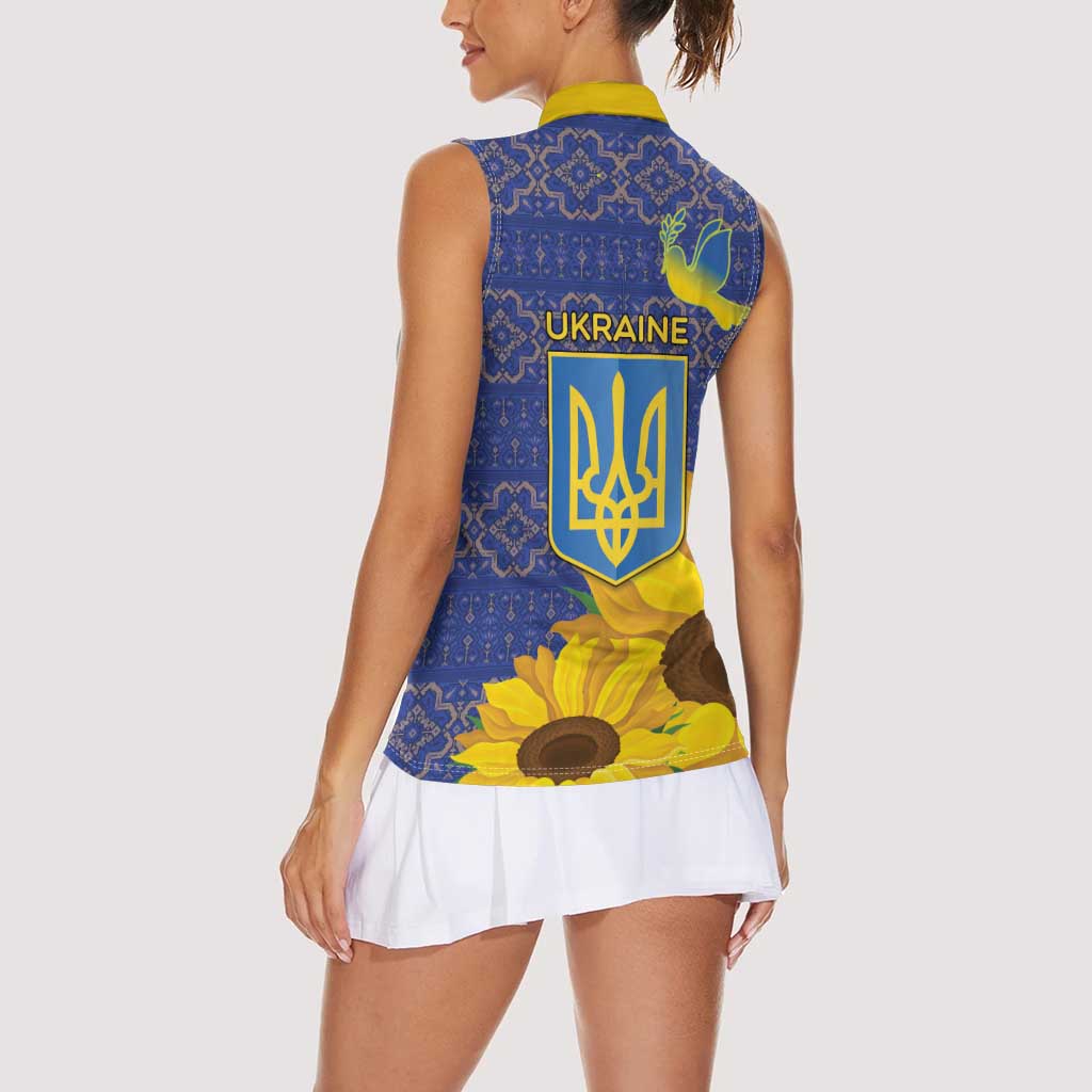 Ukraine Peace Dove Women Sleeveless Polo Shirt Ukraine Sunflower With Folk Patterns - Wonder Print Shop