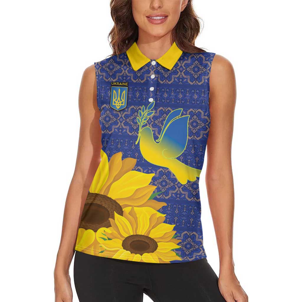 Ukraine Peace Dove Women Sleeveless Polo Shirt Ukraine Sunflower With Folk Patterns - Wonder Print Shop